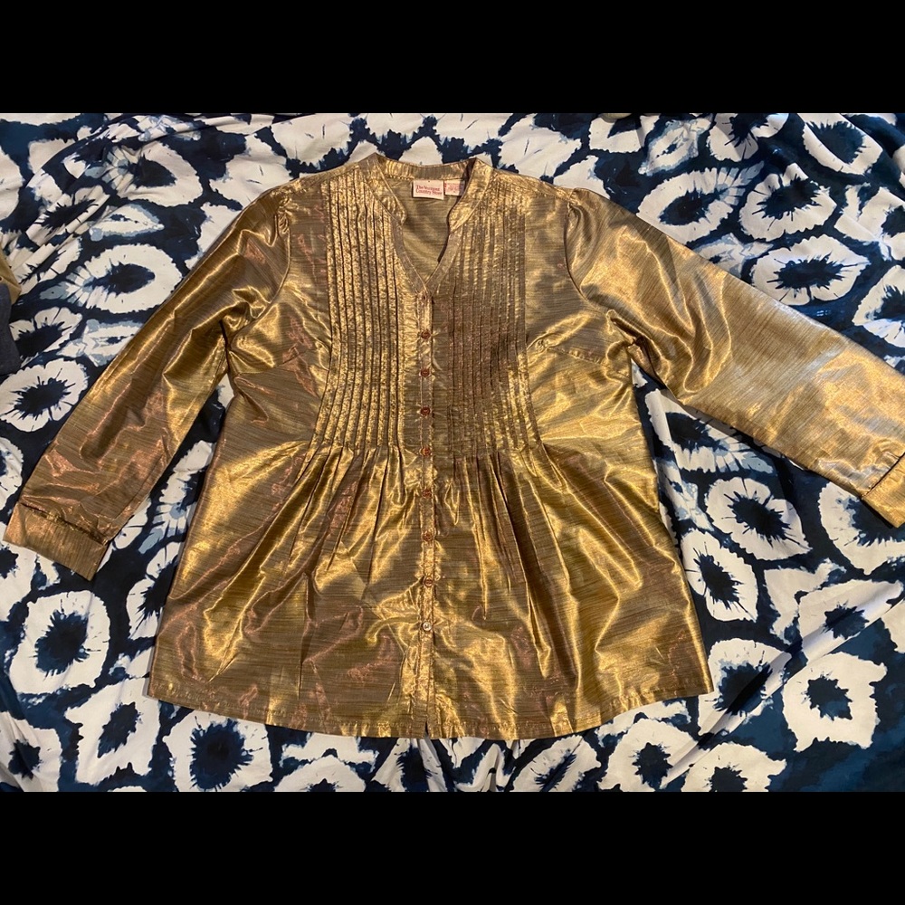 Shimmery gold boost your Zoom look comfy top